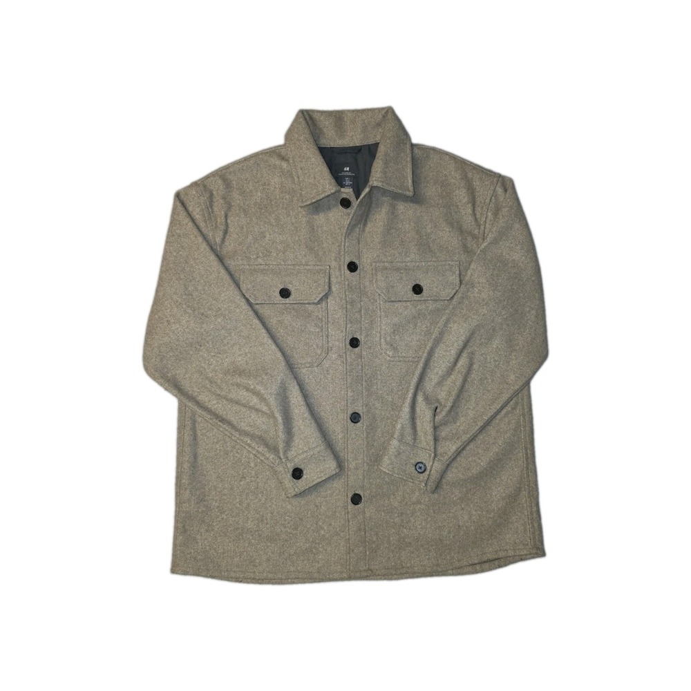 H&M Wool-Blend Relaxed Fit Beige Size L Long Sleeve Shacket